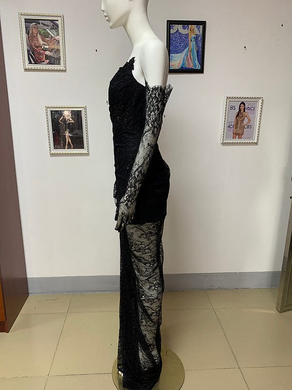 NOVANCE trendy items high slit sexy tube top black earl sheer lace dress robe de soiree chic class for evening party gown