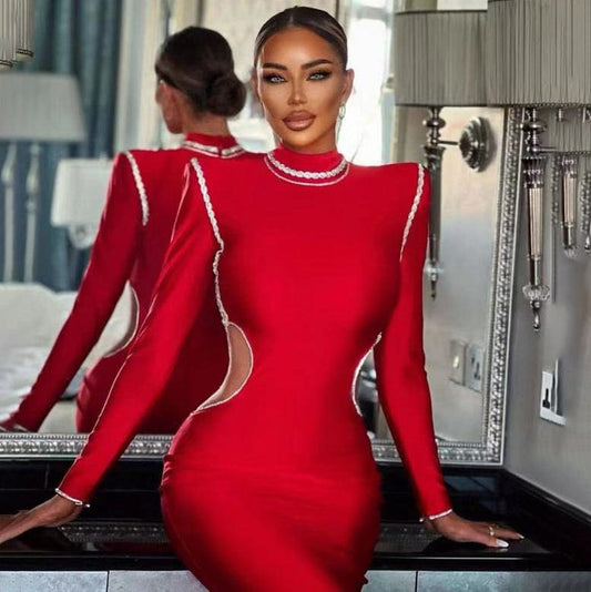 NOVANCE trendy women summer clothes 2023 sexy cut out red bridesmaid dress with shoulder pad mid-length dress dor wedding party