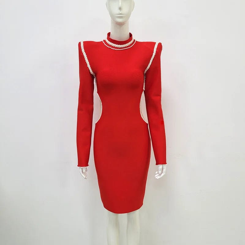NOVANCE trendy women summer clothes 2023 sexy cut out red bridesmaid dress with shoulder pad mid-length dress dor wedding party