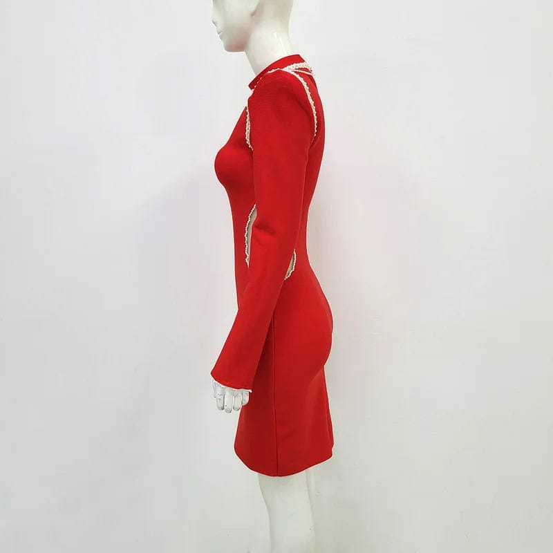 NOVANCE trendy women summer clothes 2023 sexy cut out red bridesmaid dress with shoulder pad mid-length dress dor wedding party
