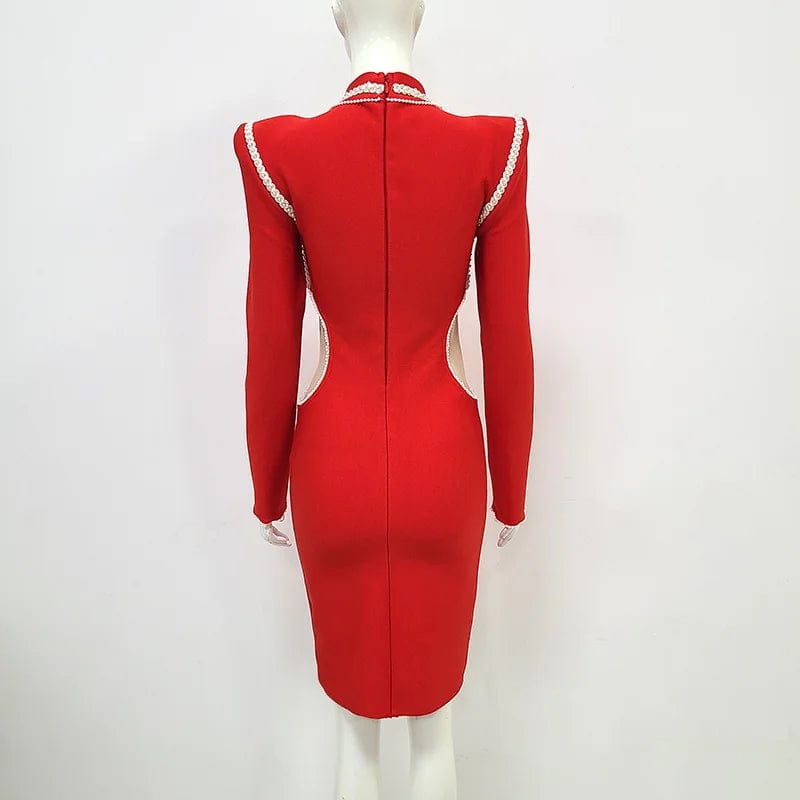 NOVANCE trendy women summer clothes 2023 sexy cut out red bridesmaid dress with shoulder pad mid-length dress dor wedding party