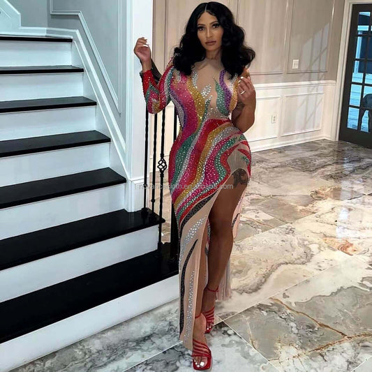 Novance Wholesale Clothing Factories Elegant Gorgeous Colored Sequined Maxi Evening Dresses Ceremony Abito Lungo Elegante Curvy