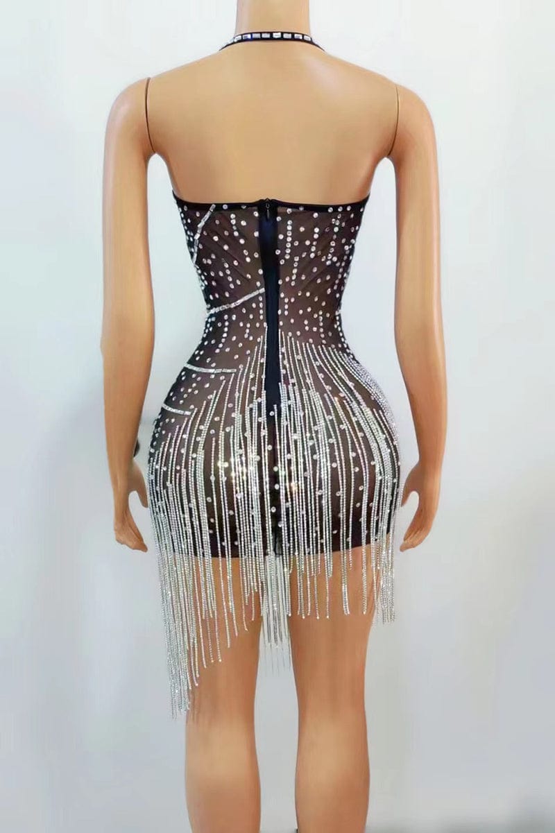 NOVANCE Wholesale Popular with Low MOQ sexy women clothing mesh  rhinestones dresses gowns black women short dress 2023