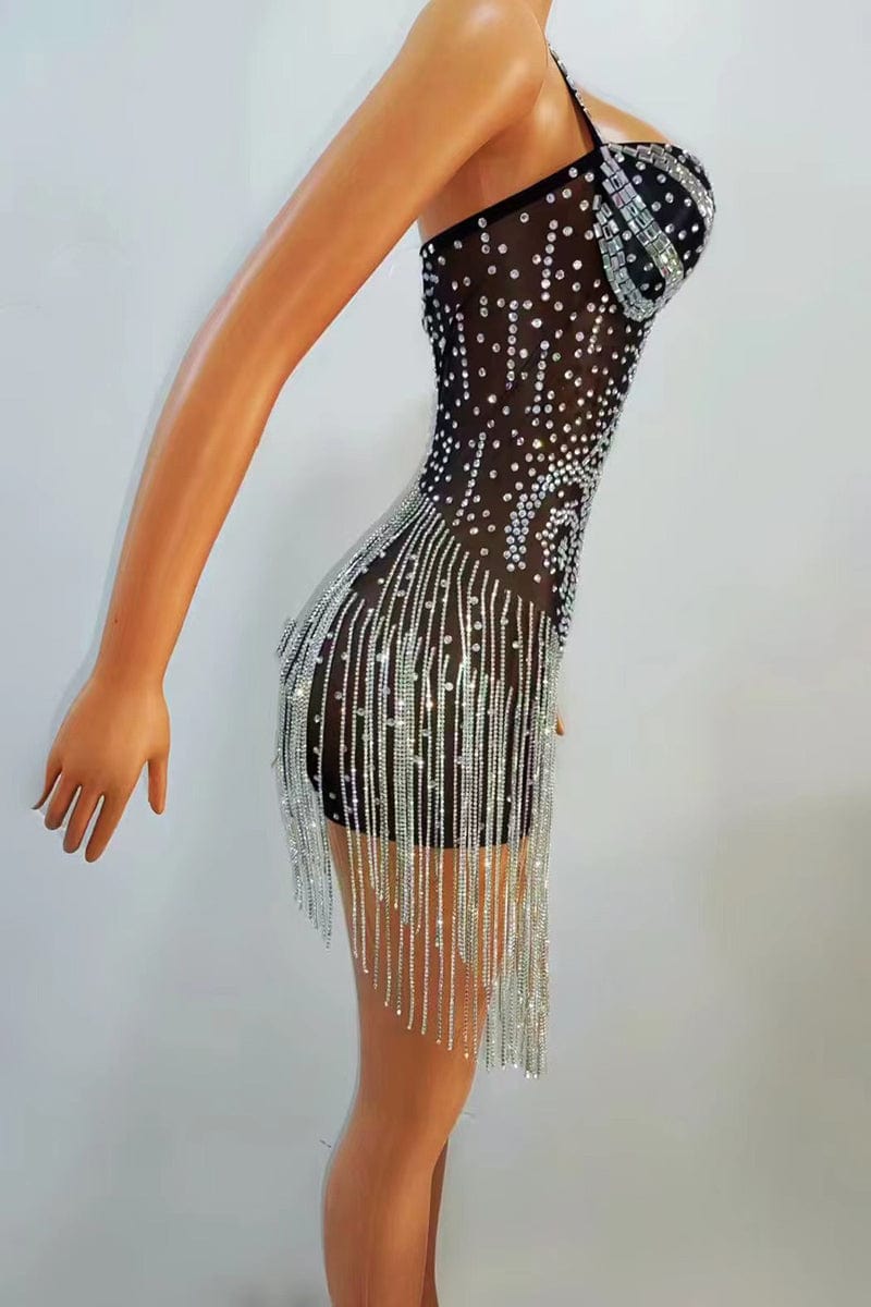 NOVANCE Wholesale Popular with Low MOQ sexy women clothing mesh  rhinestones dresses gowns black women short dress 2023