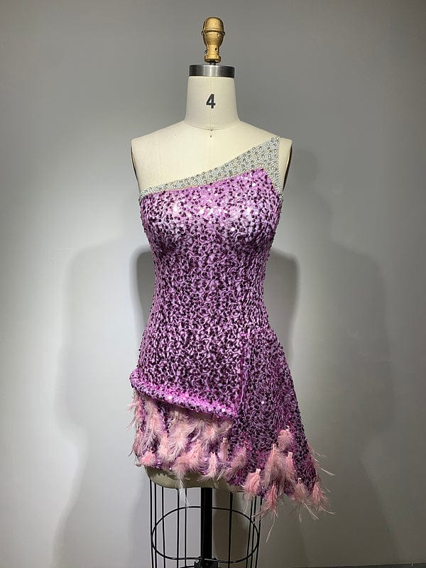 NOVANCE women boutique clothing 2023 Irregular folds shiny sequins pink ball gowns with feather sexy dresses women night club