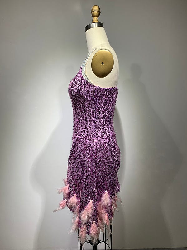 NOVANCE women boutique clothing 2023 Irregular folds shiny sequins pink ball gowns with feather sexy dresses women night club