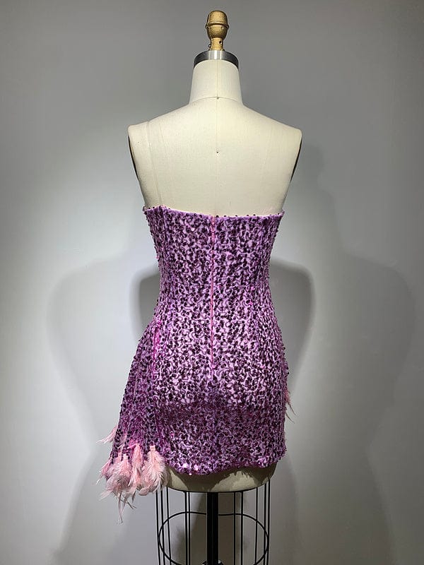 NOVANCE women boutique clothing 2023 Irregular folds shiny sequins pink ball gowns with feather sexy dresses women night club