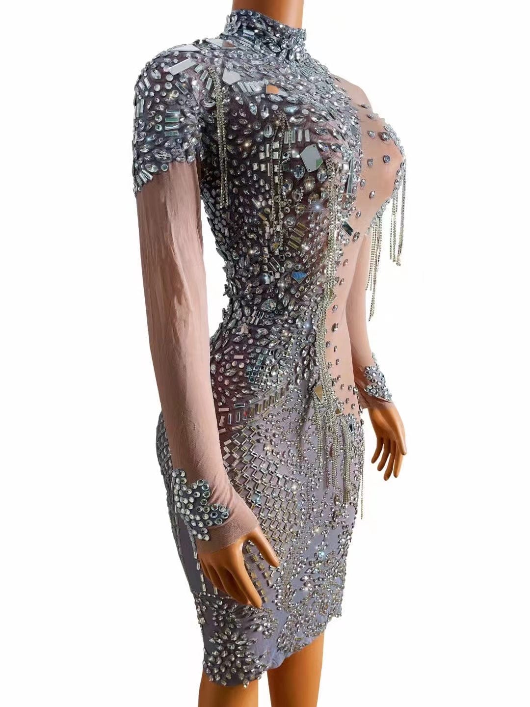 NOVANCE women summer clothes shiny diamonds mirror sequins sexy see through mesh silver dress bling crystals evening gown party