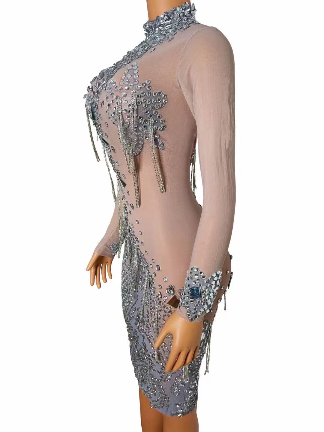 NOVANCE women summer clothes shiny diamonds mirror sequins sexy see through mesh silver dress bling crystals evening gown party