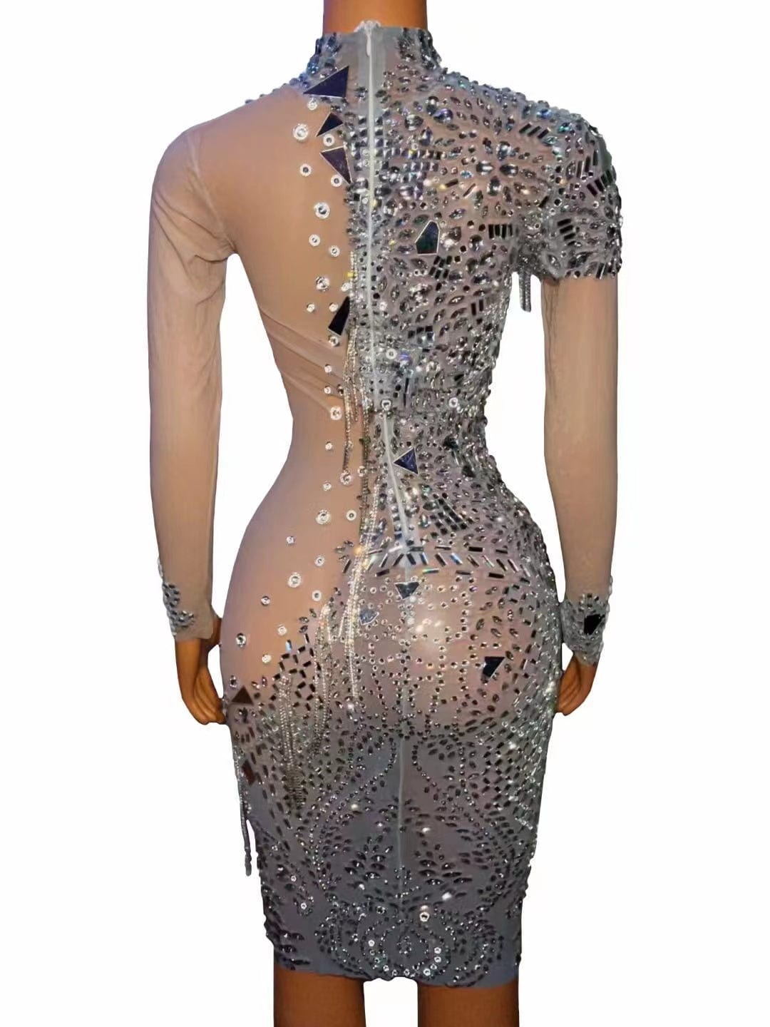 NOVANCE women summer clothes shiny diamonds mirror sequins sexy see through mesh silver dress bling crystals evening gown party