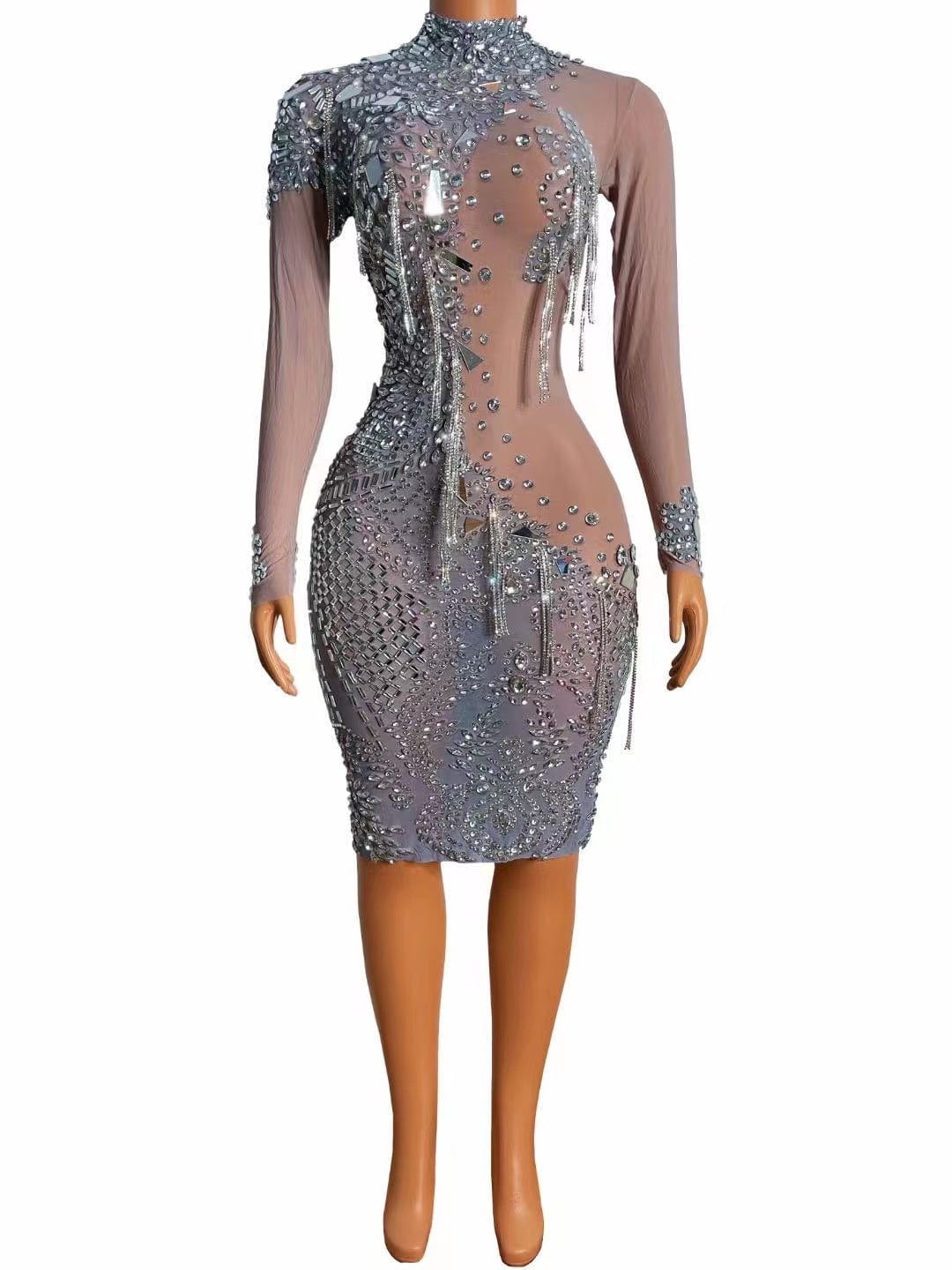NOVANCE women summer clothes shiny diamonds mirror sequins sexy see through mesh silver dress bling crystals evening gown party