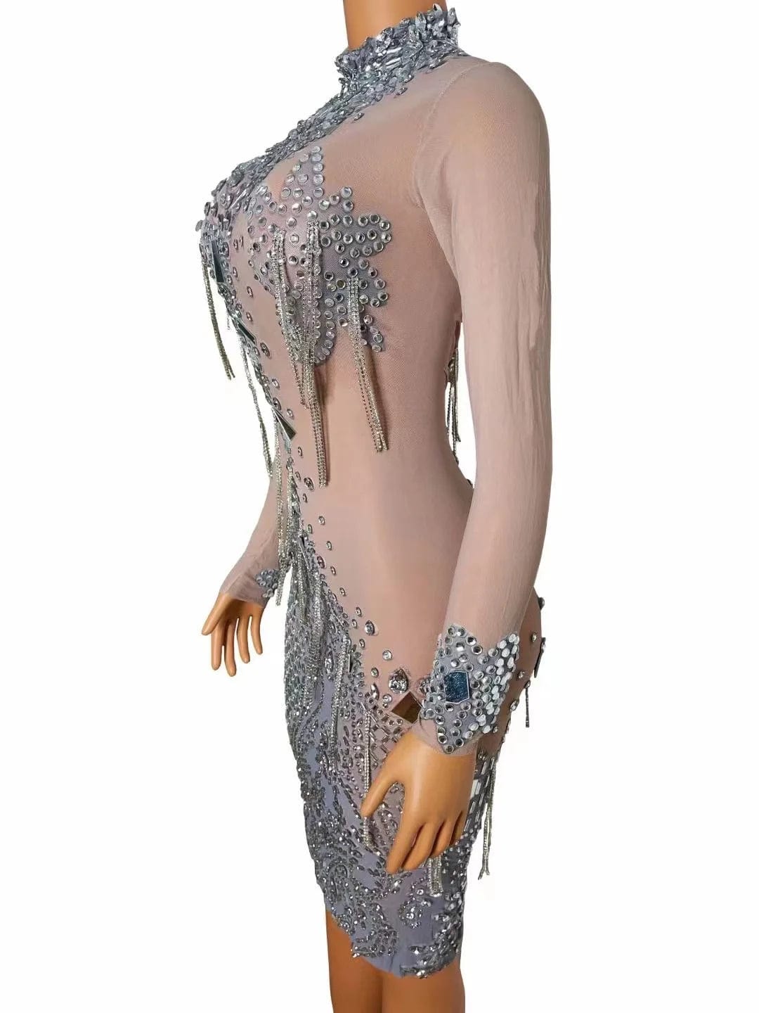 NOVANCE women summer clothes shiny diamonds mirror sequins sexy see through mesh silver dress bling crystals evening gown party