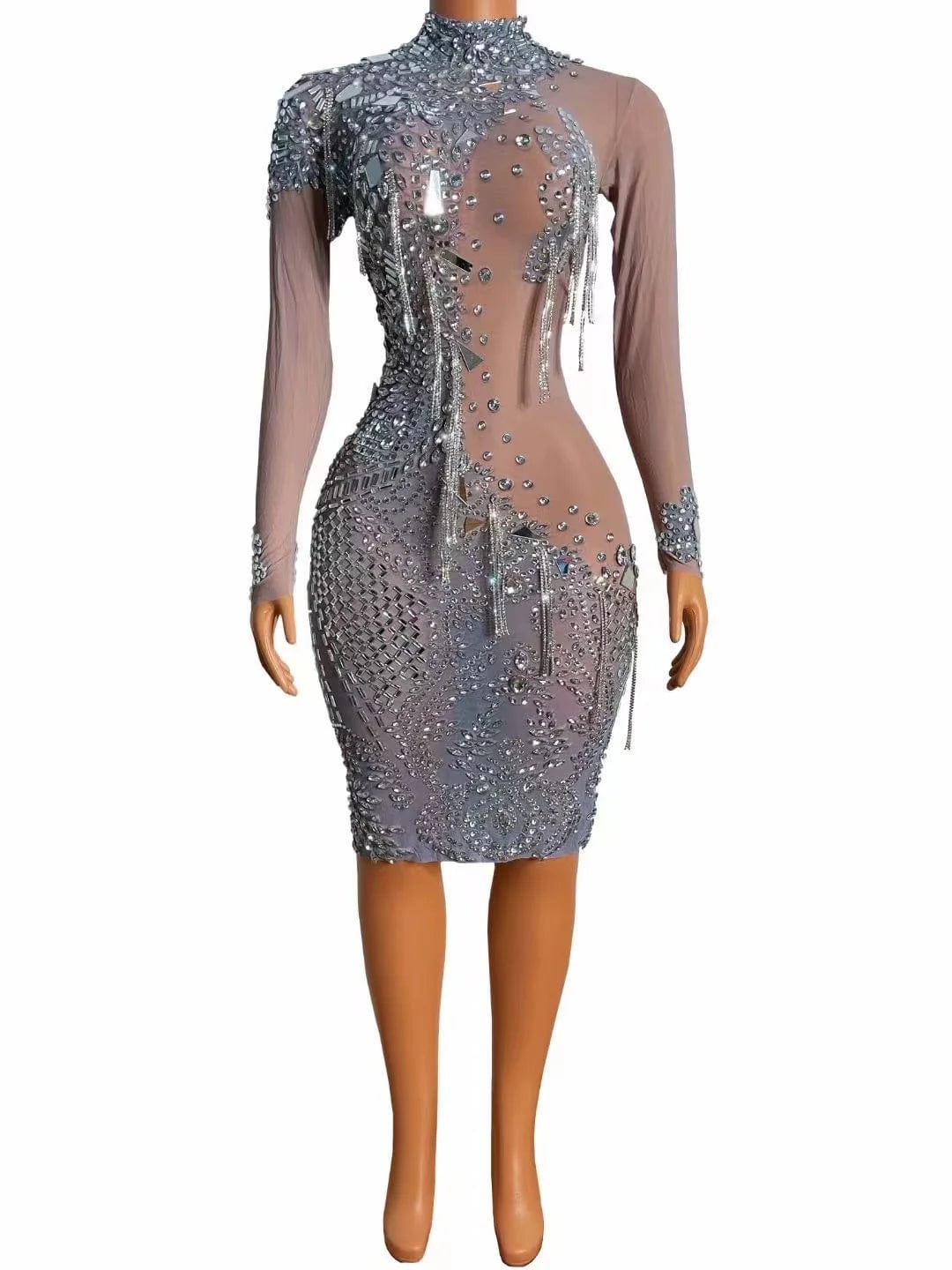 NOVANCE women summer clothes shiny diamonds mirror sequins sexy see through mesh silver dress bling crystals evening gown party