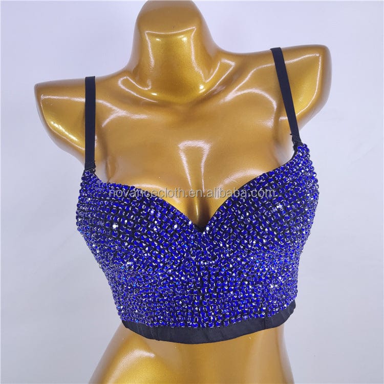 Novance Women Tops 2023 Shiny Sky Blue Crystal Fishbone Sling Singing And Dancing Stage Performance Sexy Camisole Ladies Clothes