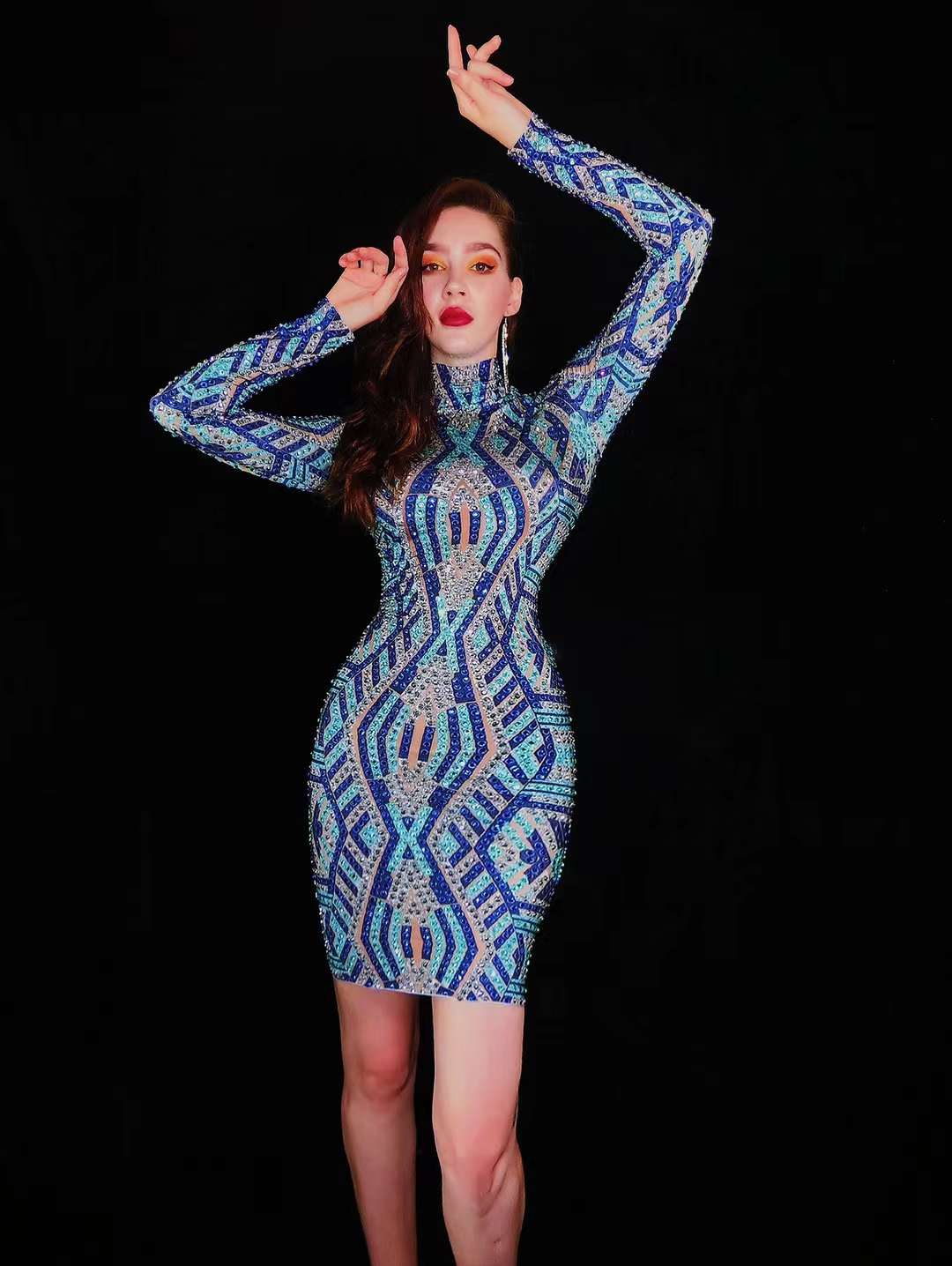 NOVANCE Y2083 New Product Ideas 2022 Trends Blue Print Sparkling Diamond Plus Size Clothes Short Dress For Women Attend Wedding