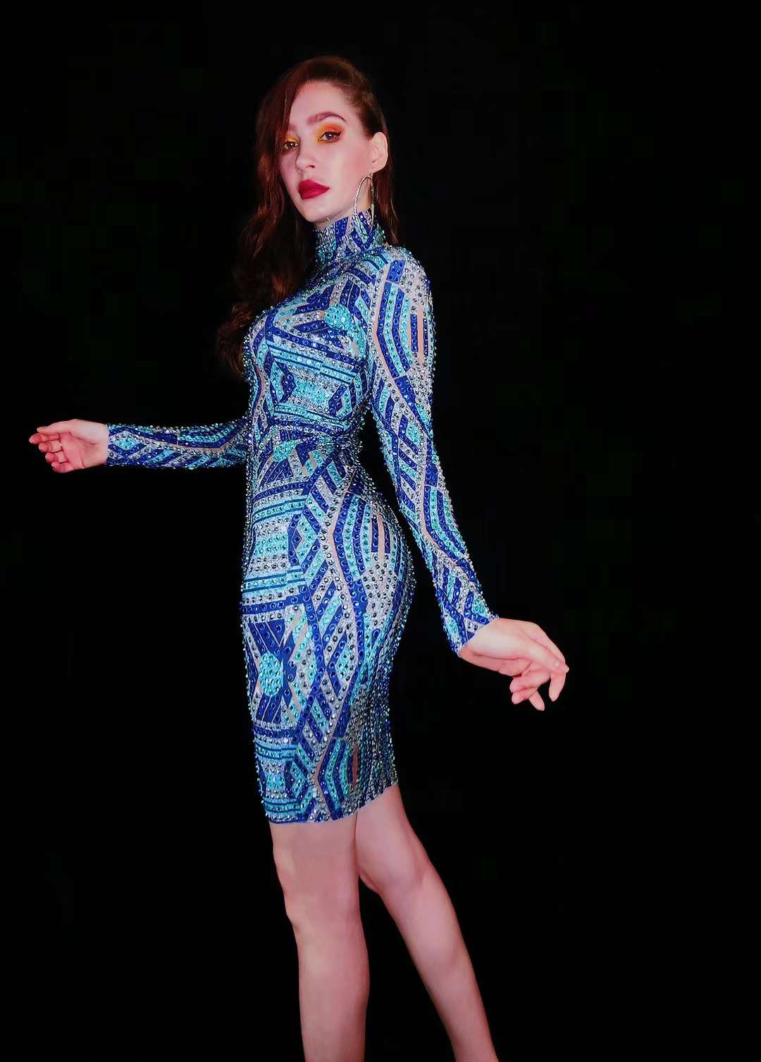 NOVANCE Y2083 New Product Ideas 2022 Trends Blue Print Sparkling Diamond Plus Size Clothes Short Dress For Women Attend Wedding