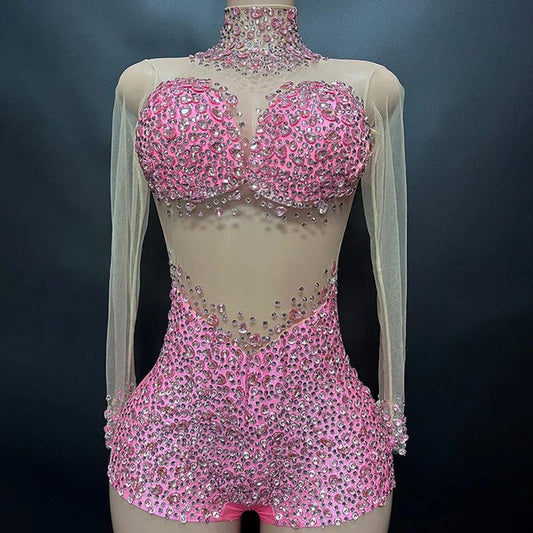 Novance Y2113-JB Club Wear For Women 2023 Sexy Rhinestone Diamond Mesh Bodysuit Club Costume Rompers Women Jumpsuit