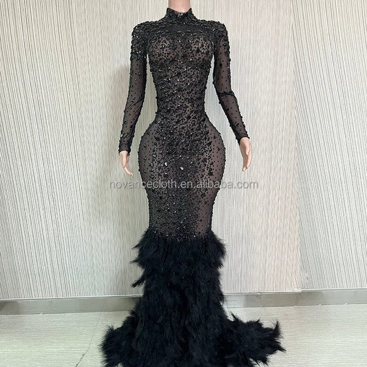 NOVANCE Y2222-DB 2023 new product dazzling rhinestones black dresses elegant women elegant evening gown for dinner party