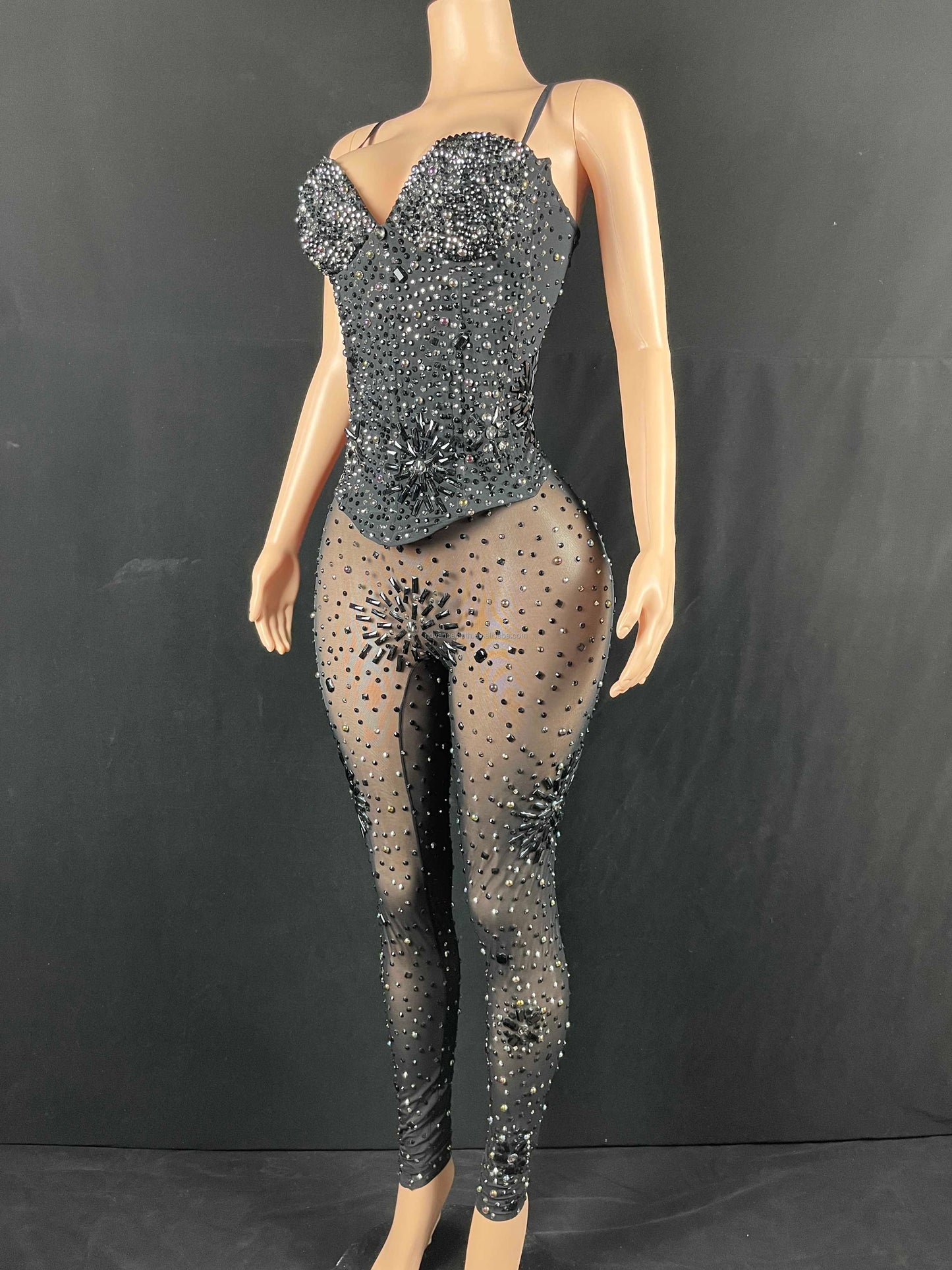 Novance Y2223 Direct Supplier For Brand New Clothing Jumpsuit Diamonds Crystal Black Sleeveless Plus Size Luxury Formal Wear