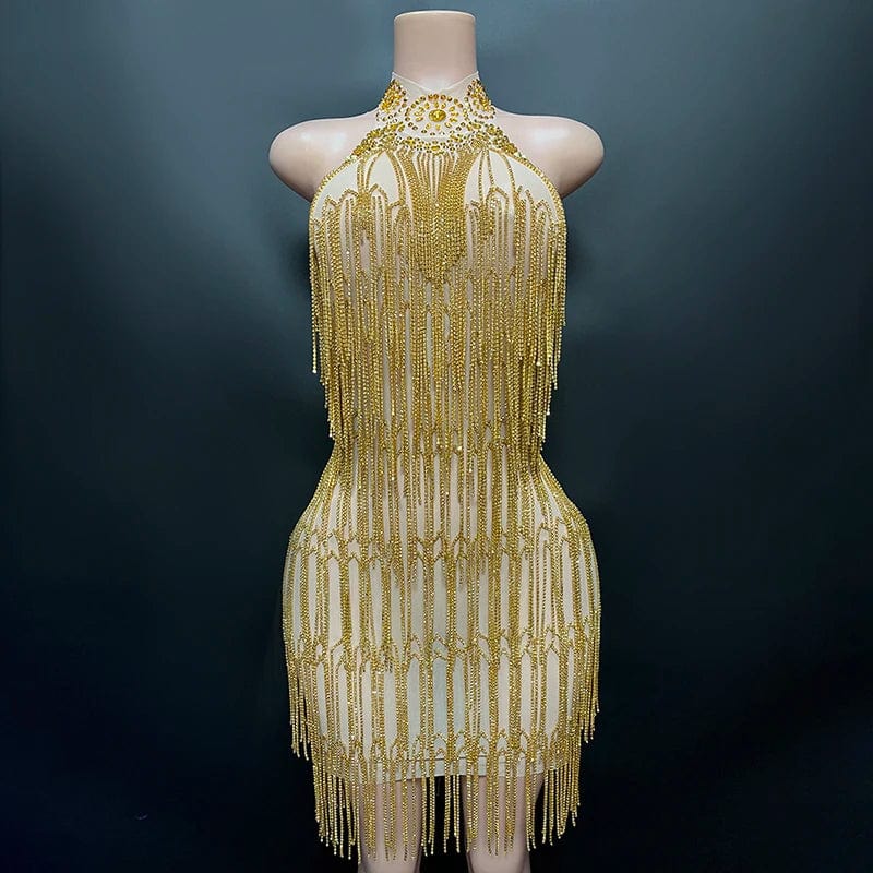 Novance Y2336 hot sale 2024 mini gold dresses women party sexy high neck luxury designer clothes for women with tassel