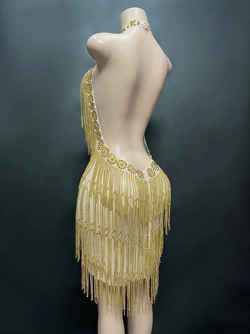 Novance Y2336 hot sale 2024 mini gold dresses women party sexy high neck luxury designer clothes for women with tassel