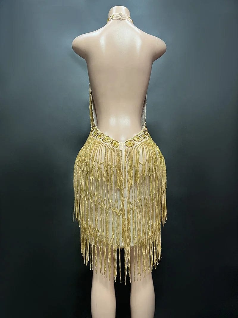 Novance Y2336 hot sale 2024 mini gold dresses women party sexy high neck luxury designer clothes for women with tassel