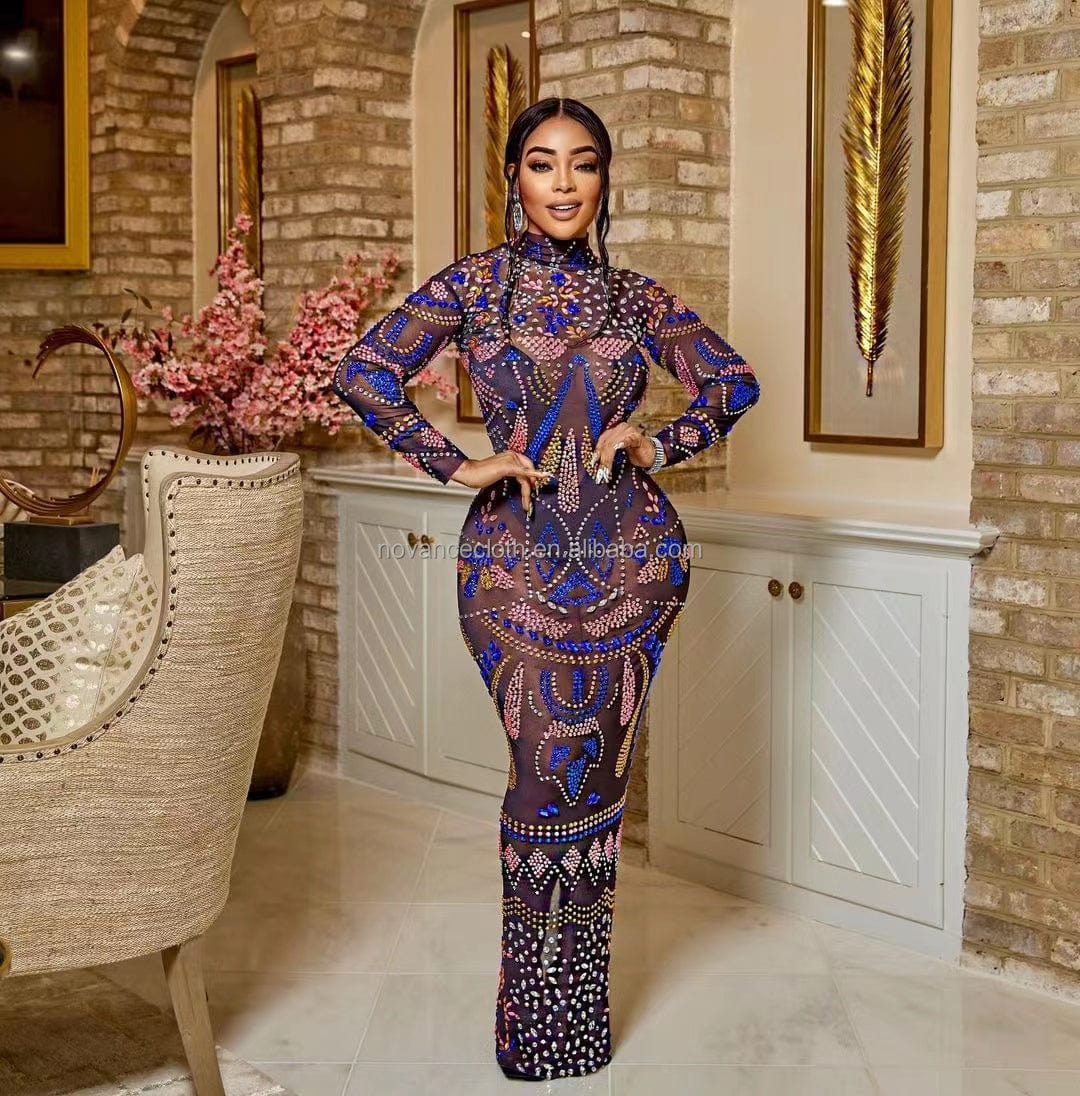 NOVANCE Y2558 2023 new product black mesh colorful diamonds luxury outfit mermaid gowns prom evening dress for evening party