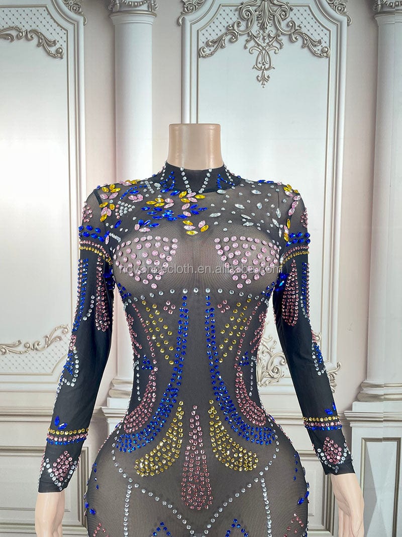 NOVANCE Y2558 2023 new product black mesh colorful diamonds luxury outfit mermaid gowns prom evening dress for evening party