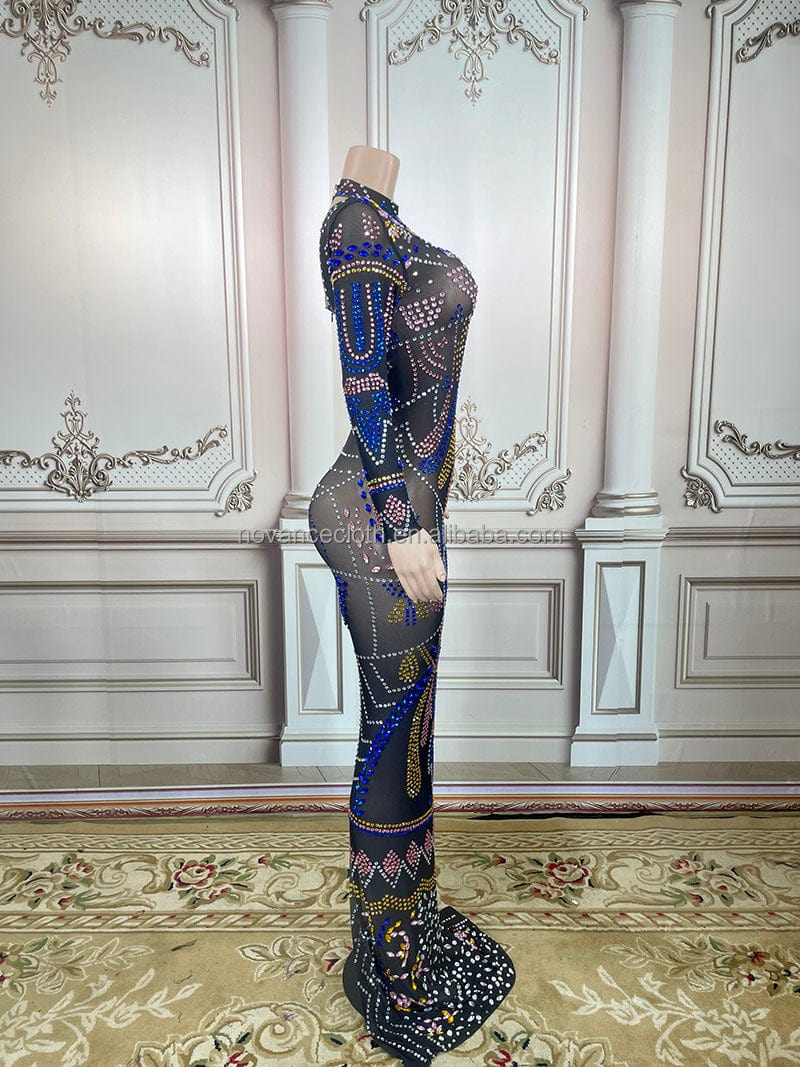 NOVANCE Y2558 2023 new product black mesh colorful diamonds luxury outfit mermaid gowns prom evening dress for evening party