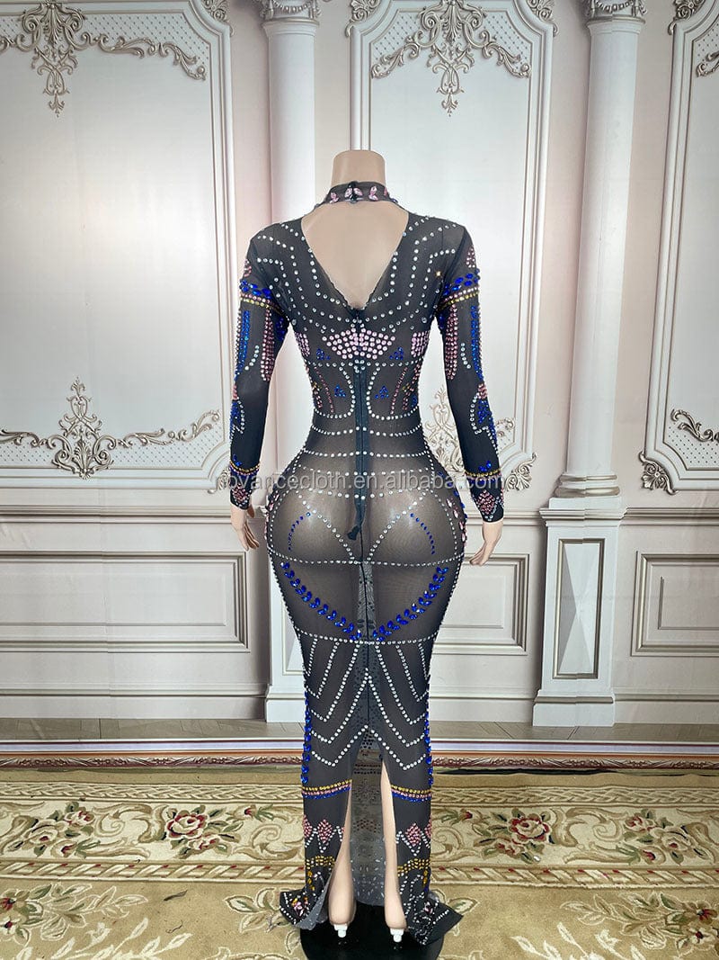 NOVANCE Y2558 2023 new product black mesh colorful diamonds luxury outfit mermaid gowns prom evening dress for evening party