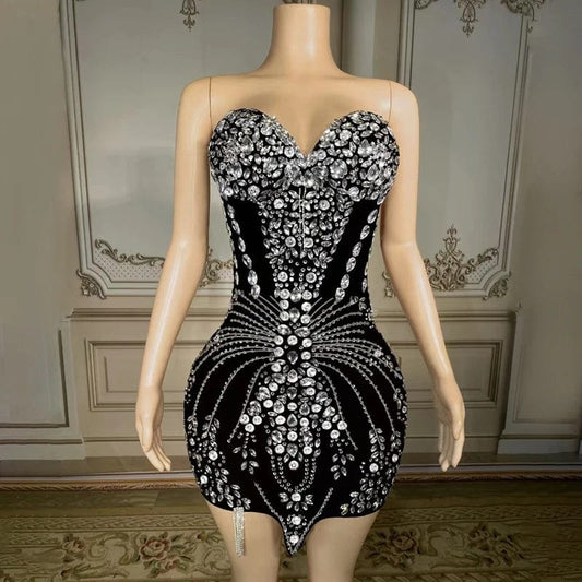 NOVANCE Y2618-C dropshipping productos 2023 black shiny chunky rhinestones  mesh prom dresses for party