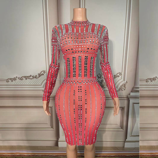 NOVANCE Y2660 new product shiny diamonds pink gowns for women evening dresses see through plus size womens skirts evening party
