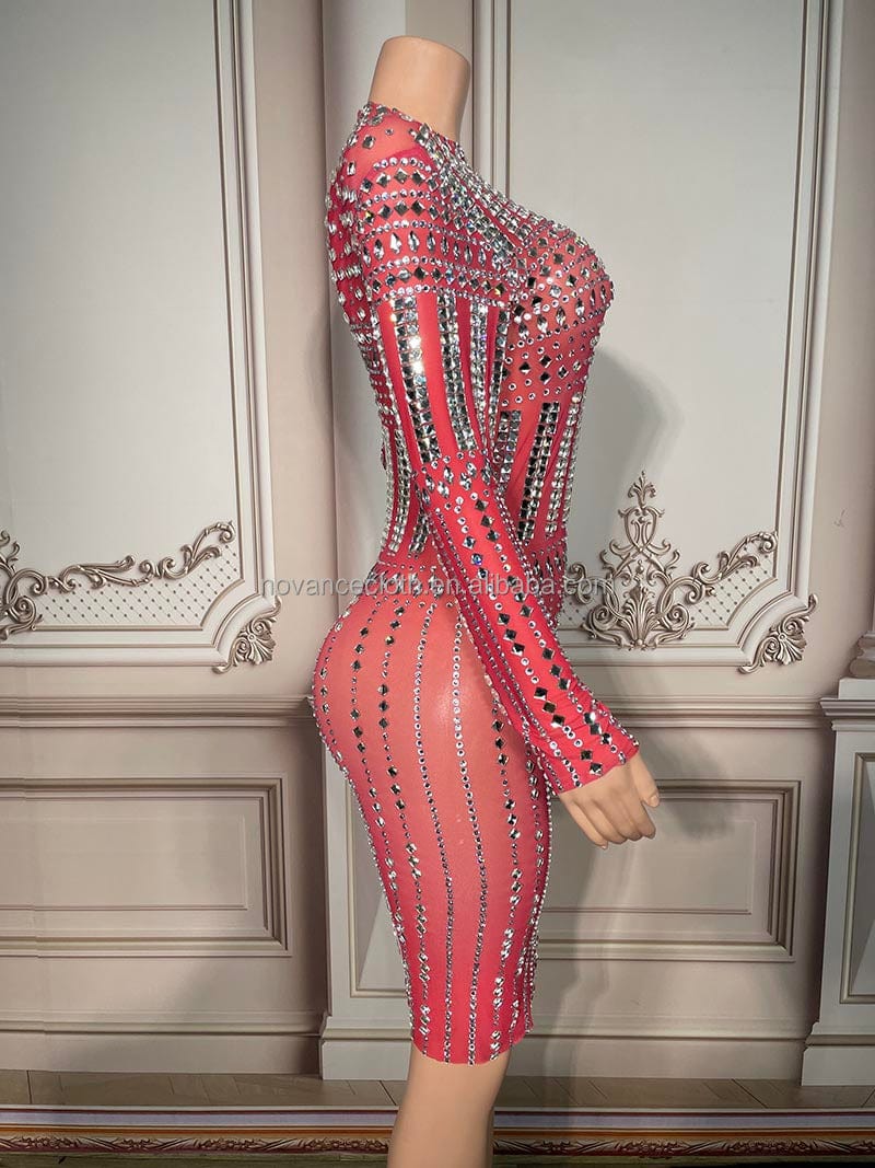NOVANCE Y2660 new product shiny diamonds pink gowns for women evening dresses see through plus size womens skirts evening party