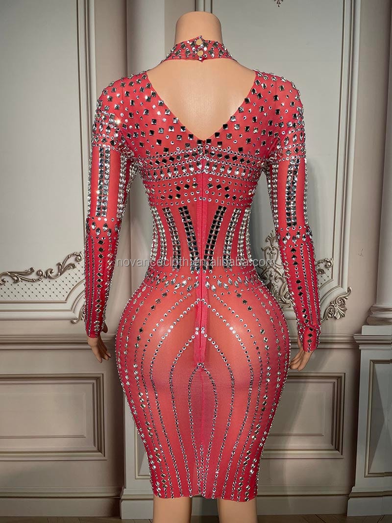 NOVANCE Y2660 new product shiny diamonds pink gowns for women evening dresses see through plus size womens skirts evening party