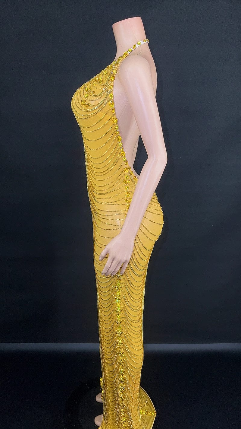 Novance Y2758-D Rhinestone Dress Formal Sexy Deep V Neck Halter Dress Women Evening Dresses Elegant Party 2023