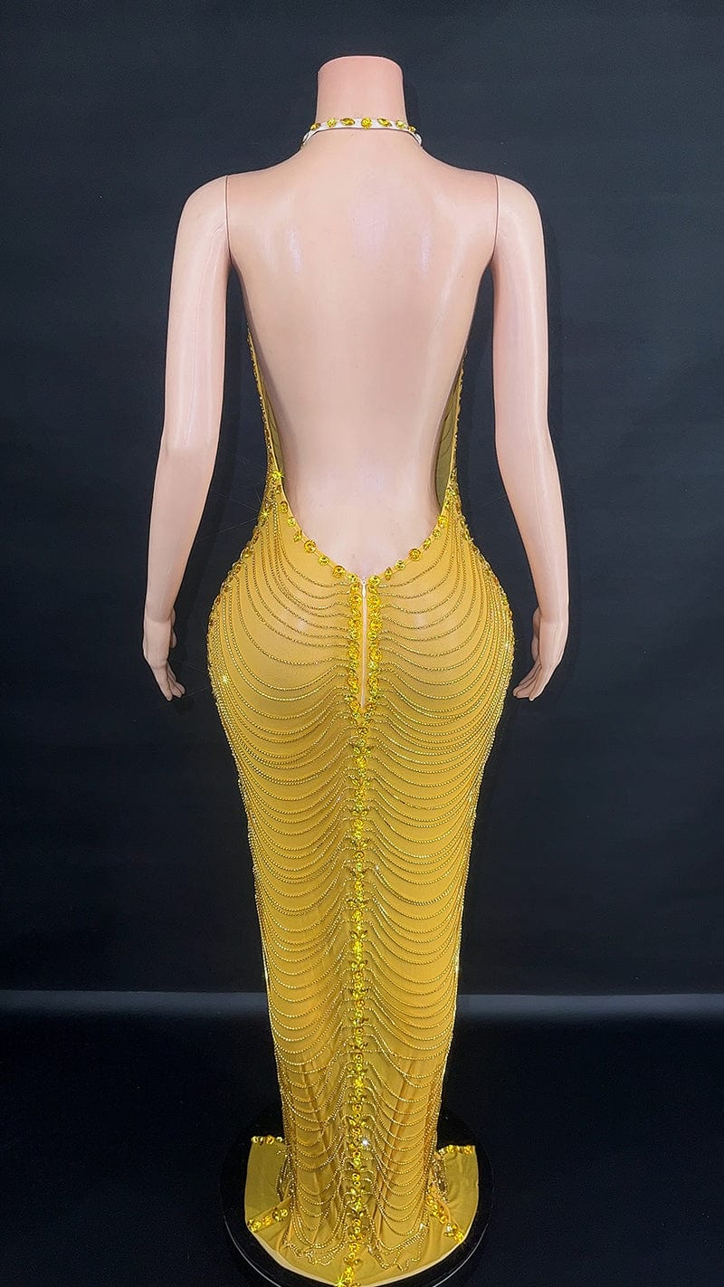 Novance Y2758-D Rhinestone Dress Formal Sexy Deep V Neck Halter Dress Women Evening Dresses Elegant Party 2023