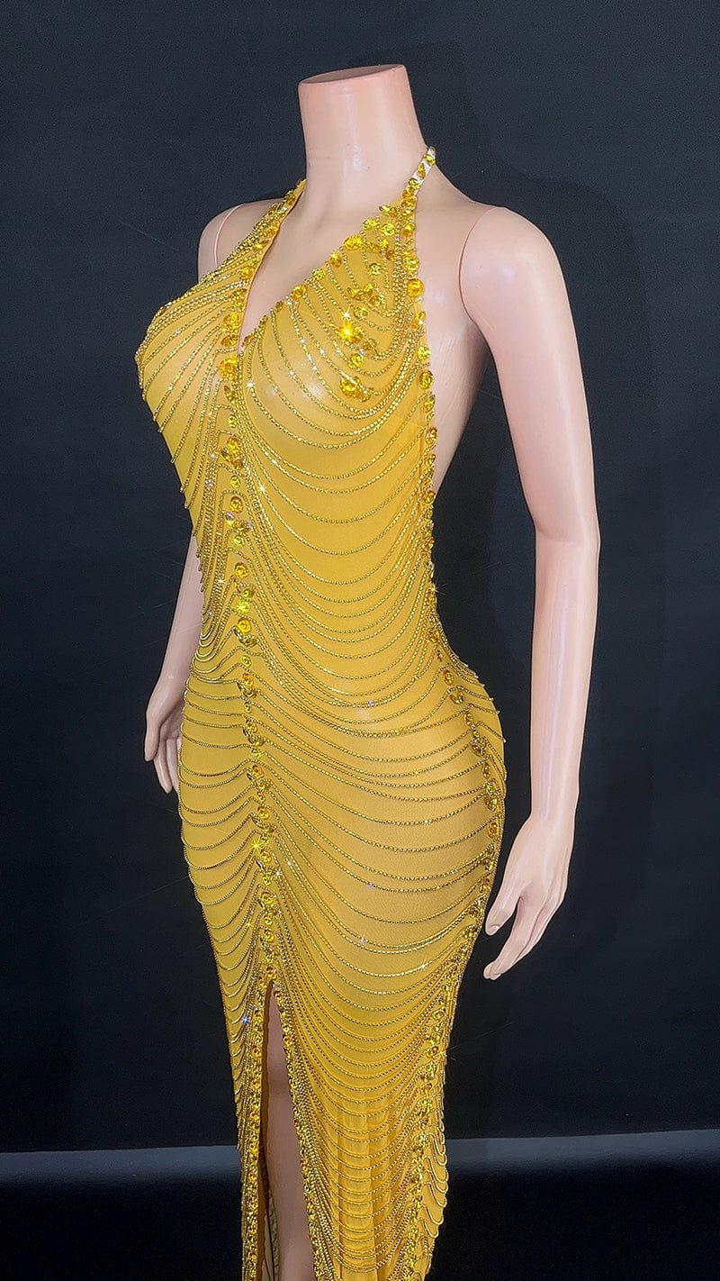 Novance Y2758-D Rhinestone Dress Formal Sexy Deep V Neck Halter Dress Women Evening Dresses Elegant Party 2023