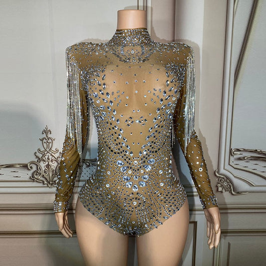 Novance Y2897 Trendy Rompers Stretchy Summer Bodysuit Diamonds Tights Club Wear Sexy Playsuit High Waist Crop Top Bodysuit
