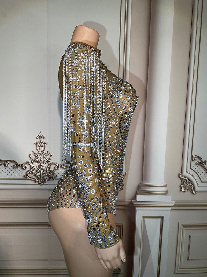 Novance Y2897 Trendy Rompers Stretchy Summer Bodysuit Diamonds Tights Club Wear Sexy Playsuit High Waist Crop Top Bodysuit