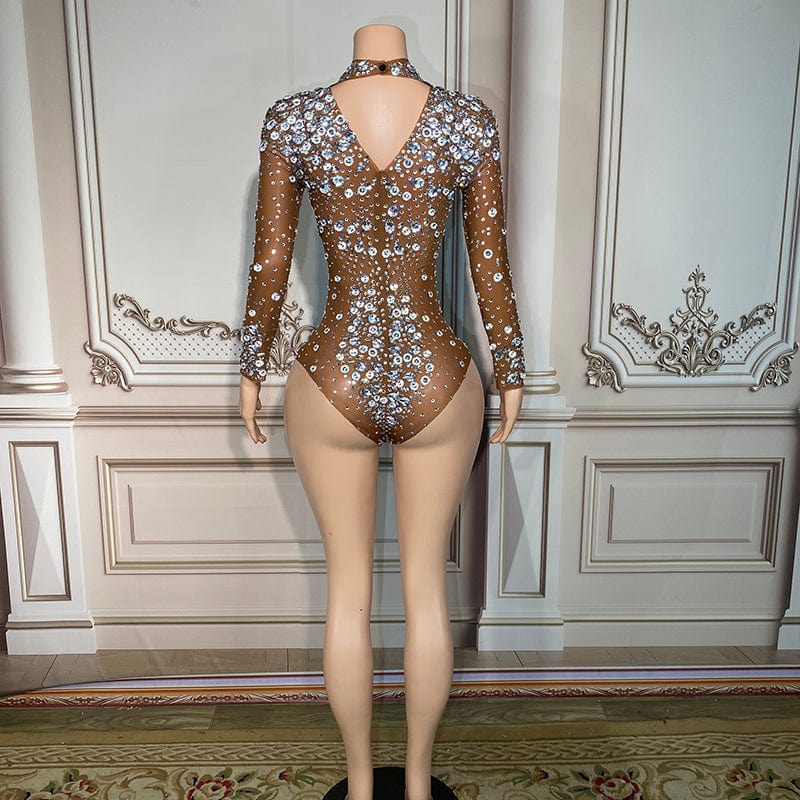 Novance Y2898 Stretchy Silver Rhinestone Jumpsuit Diamonds Custom Mesh Sexy Club Wear Bodysuits Women Overweight Jumpsuit