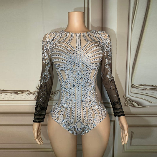Novance Y2899 Unique Apparel Women Jumpsuit Sexy Bodycon Rompers Rhinestone Bodysuit For Club Stage Performance Wear