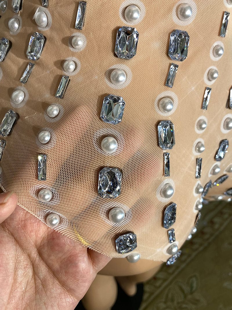 Novance Y2902 Sparkly Diamond Mesh Catsuit Latex Bodysuit Performance Wear Latin Dance Party Bodycon One Piece Jumpsuit