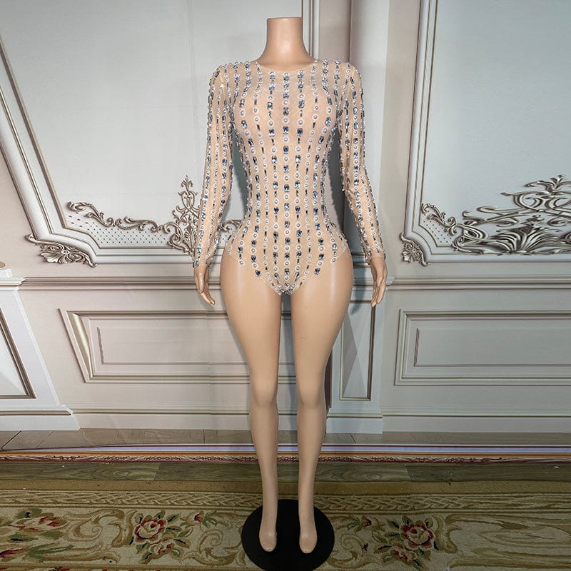 Novance Y2902 Sparkly Diamond Mesh Catsuit Latex Bodysuit Performance Wear Latin Dance Party Bodycon One Piece Jumpsuit