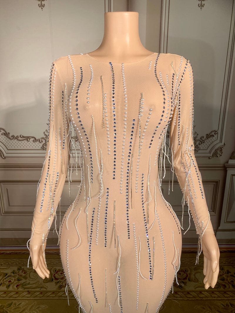 Novance Y2908 Evening Dresses 2023 High Quality Rhinestone Tassel Dress Mesh Party Sexy Club Women Lady Dress