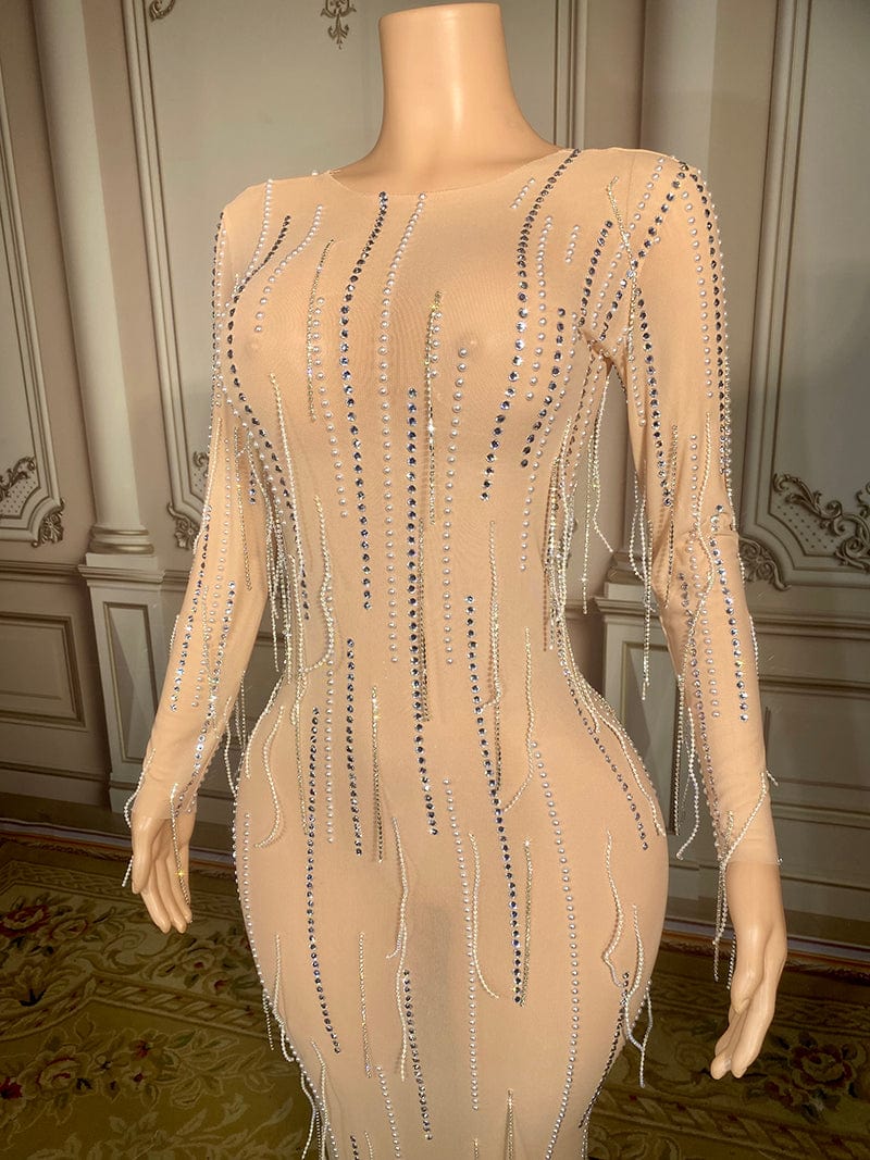 Novance Y2908 Evening Dresses 2023 High Quality Rhinestone Tassel Dress Mesh Party Sexy Club Women Lady Dress