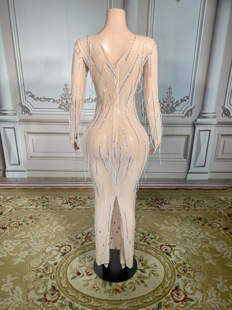 Novance Y2908 Evening Dresses 2023 High Quality Rhinestone Tassel Dress Mesh Party Sexy Club Women Lady Dress