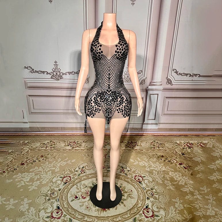 Novance Y3239 Latest America New Fashion Ladies Fashion Dresses Diamonds Mesh Beaded dresses Luxury High Neck Shirts for Party