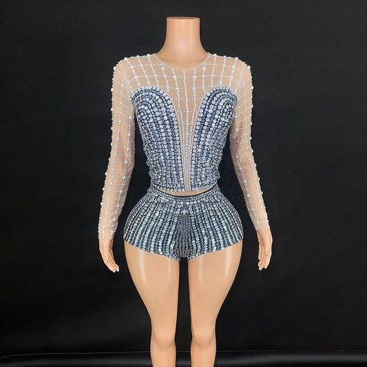 Novance Y3423 New Fashion Clothes for Women  Sexy Bodycon Lady Elegant Party Evening Women's Long Sleeve Tops with Crystal Beads