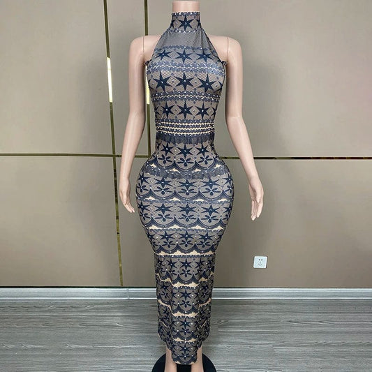 NOVANCE Y3598-B dropshipping productos 2024 halter backless dress black sexy Hexagonal star pattern for prom
