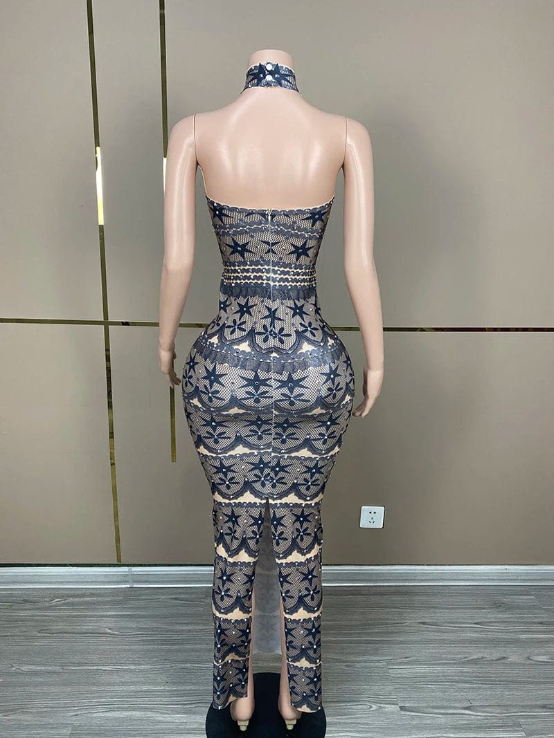 NOVANCE Y3598-B dropshipping productos 2024 halter backless dress black sexy Hexagonal star pattern for prom